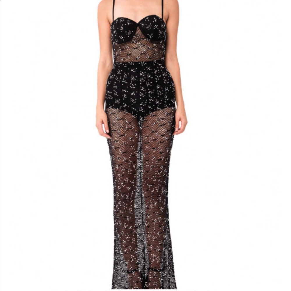 Embellished fishnet dress
